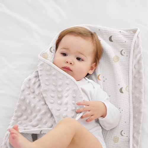 Image of Susurration Baby Blanket for Unisex Boys Girls, Soft Nursery Minky Blanket with Muslin Cotton Front and Dotted Fleece Back, Receiving Blanket for Baby Newborn Infant, 30x40inch