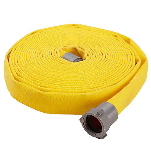 Fire Hose - 1" X 100' Lay Flat Water Hose - Made In The Usa - Yellow Forestry Firefighter Hose - Npsh Couplings #TOP2