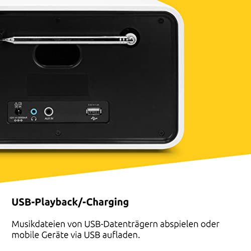 TechniSat DIGITRADIO 586 – DAB+ Hybridradio (Internetradio, UKW, Bluetooth, Spotify, Wireless Charging, App-Steuerung, OLED-Display, USB, CD, MP3, AUX, 20 Watt, Kompakt-Anlage, Fernbedienung) weiß