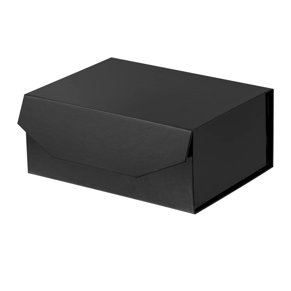 PACKGILO 1Pcs Black 9.5x7x4 Inch Gift Box, Small Magnetic Box with Lid Black Small Gift Boxes for Groomsman proposal Foldable Magnetic Closure Storage