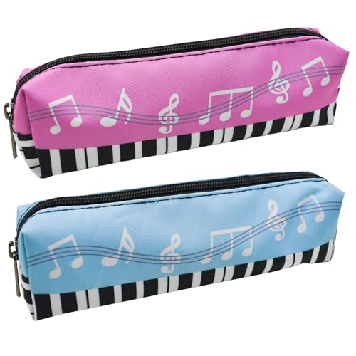 Image of Maydahui 2 PCS Music Theme Pencil Case Large Capacity Polyester Piano Music Symbol Style Pen Pouch Holder Storage Bag Organizer Stationery Box Makeup Pouch Cosmetic Bag for Women Students Party Travel
