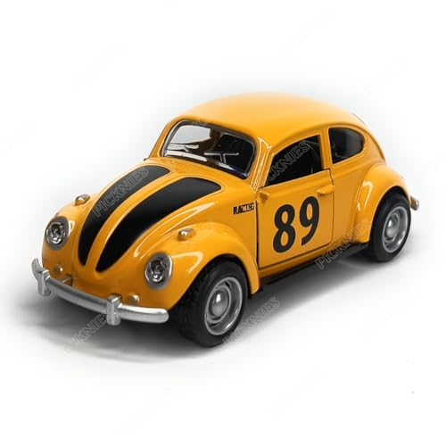 Image of Classic Vintage VW Beetle Diecast Metal Pullback Toy car with Openable Doors for Kids | 1:36 Scale Model | Pull Back | Gift for Boys Girls (Orange with Black Stripes)