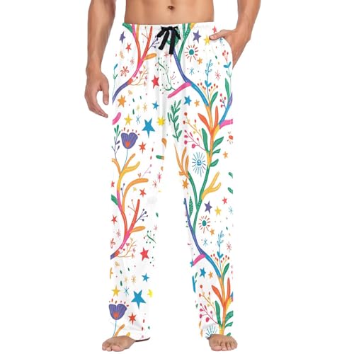 visesunny Men's Hawaii Bottoms Cotton Lightweight Branch Childish Antler Casual Lounge Pants Soft Sleep Pj