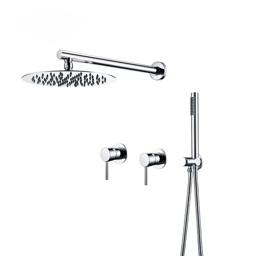 Concealed Shower System Set, Rainfall Wall Mounted Bathroom Shower Mixer Tap Brass Faucet Hot Cold Water Mixer Tap, Shower Set with Shower Head Shower Hose