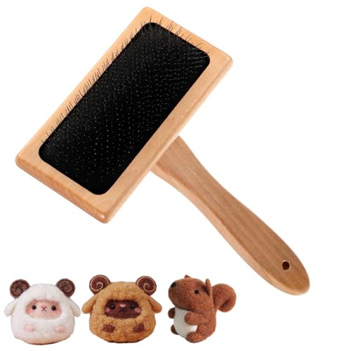 Image of Wool Carders Wooden Hand Carders, Wool Combing Brush for Needle Felting Supplies, Pet Grooming, Blanket and Craft Projects, Medium Varnish Style Carder Needles Brush, Manual Carder Brown