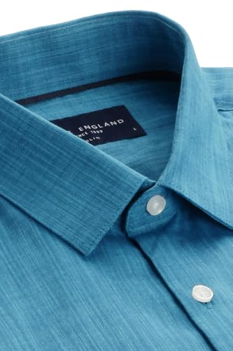 Image of Peter England Men's Slim Fit Full Sleeve Formal Textured Solid Shirt | Festive Duo-Tone Colour | 100% Cotton