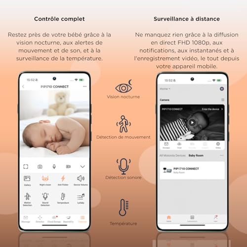 Vigilabébé Motorola PIP1710 CONNECT – Écran Tactile 5", Caméra Motorisée Full HD - vue 9