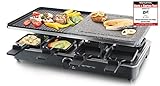 Emerio RG-110035 Raclette, 8 Personen, heißer Stein, regulierbare Temperatur, Naturstein-Platte, inkl 8 Pfännchen, Steingut, Schwarz