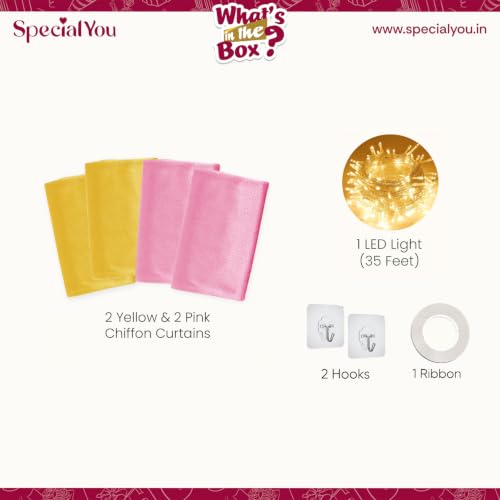 Image of SpecialYou Ganpati Decoration Setup for Home with Pink & Yellow Backdrop Cloth for Decorations Pooja, Wall Decor Items for Living Room, Varalakshmi Pooja Decoration Items- 8pcs