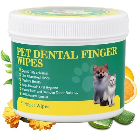 OPULA 110Pcs Dog Teeth Cleaning Finger Wipes, Pet Dental Wipes for Cats & Dogs, Dog Teeth Cleaner, Freshen Breath, Reduce Plaque & Tartar, All Natural Formulated Dog Dental Care Wipes Cover