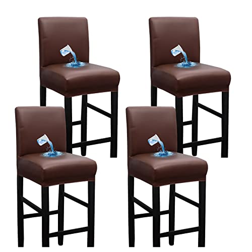 Bestenrose Waterproof Bar Stool Chair Covers Set of 4 PU Leather Dining Chair Cover for Home Kitchen Removable Chair Seat Cover Slipcover with Backs Protector Chair Cover (4