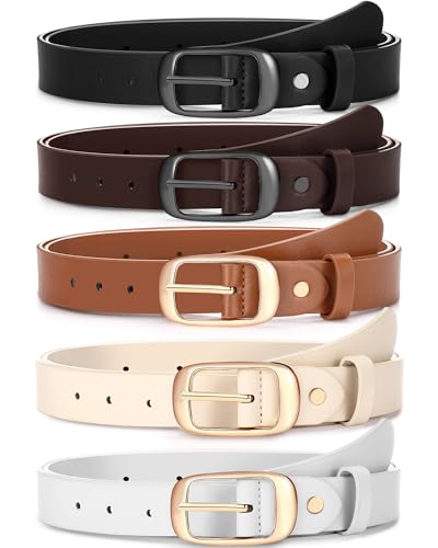 SATINIOR 5 Pack Women Leather Belts for Jeans Ladies Waist Belt Women's Belt with Pin Buckle for Pants Dress
