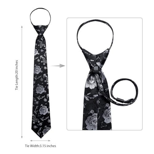Image of DiBanGu Mens Zipper Ties Silk Adjustable Necktie Pocket Square | Paisley /Striped Pattern,Pre-tied Gift Tie Sets,Jacquard Woven,Pocket Square Cufflinks,Great for Formal & Business Wedding