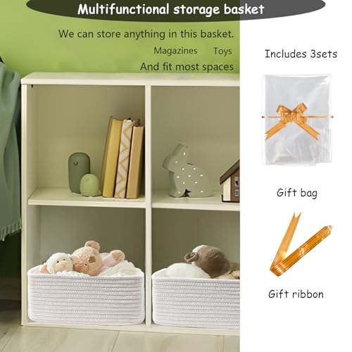 Image of COMFY-HOMI 13 inch x 8.5 inch x 5.1 inch Storage Baskets for Organizing | Cotton Rope Woven Basket | Toy Storage Bin Box | Basket for Shelves, Closet Organizer Bin, Decorative Closet Shelf, 3 Pack