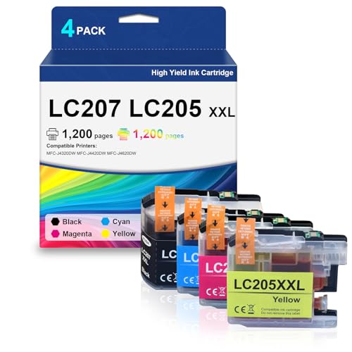 Image of Super High Yield LC205 LC207 XXL Ink Cartridges 4-Pack | LC 205 LC 207 Ink Replacement for Brother MFC-J4320DW MFC-J4420DW MFC-J4620DW Printer for LC207BK LC205C LC205M LC205Y