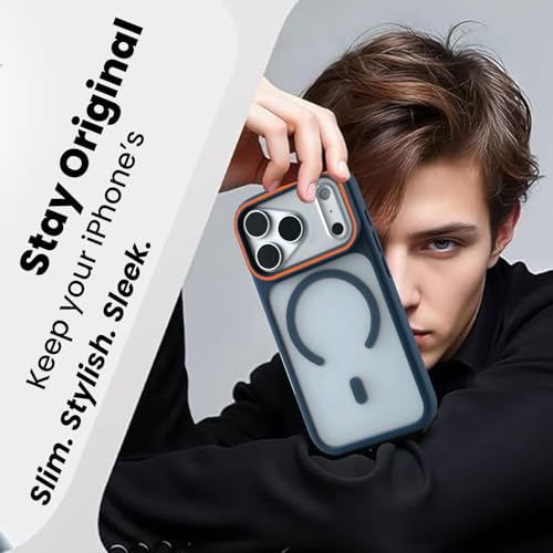 Image of AIBEX Magnetic Compatible Shockproof Case for iPhone 17 Pro max - Slim Protective Back Cover with Camera Lens Protection, Strong Magnetic Support, Anti-Slip Grip, Military Grade Drop Protection (Blue)
