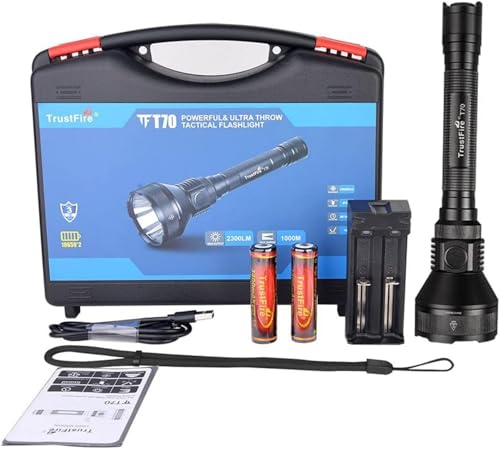 TrustFire Linterna LED Profesional, T70 Linterna de Caza 2300 Lumen, Linterna Táctica Militar, Linternas de Alta Potencia Recargables USB, para Caza Rescate Emergencia Camping Trekking