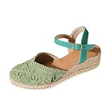 Genérico sandalias mujer,cuñas negras, de alpargatas bordadas para, con y tiras al tobillo, punta cerrada, zapatos de Elegante (Green, 36)
