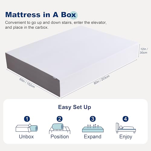 Image of Amazon Basics Medium Firm Memory Foam Mattress, Breathable, 12 Inch, Queen, White /Grey