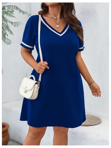 Image of Verdusa Women's Plus Size A Line T Shirt Dress Short Sleeve V Neck Tunic Dresses Casual Outfits