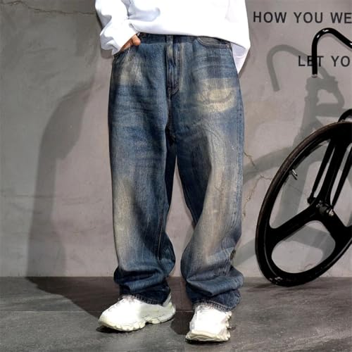 Men’S Chic Slim Fit Straight Denim Cargo Full Length Jeans Button Fly Midweight Distressed Casual Skateboard Trousers 5