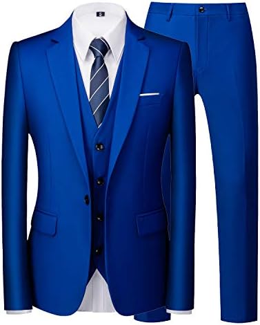 MOGU Men 3 Piece Suit Slim Fit Wedding Tuxedos Leisure Prom Suits Size Blazer 32 / Pants 30 Royal