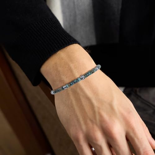 COAI Beaded Bracelet for Men, Fleur De Lis Heishi Gemstone Bracelet for Men, Hematite Black Stone/Turquoise/Red Jasper2