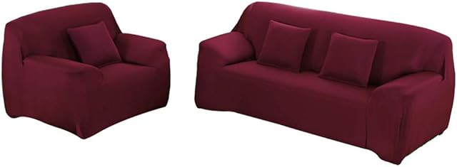 WOWTOY Sofa Cover 1 2 3 4 Seater Slip Cover Sofa Couch Stretch Elastic Fabric Sofa Protector (3 Seater, Burgundy)