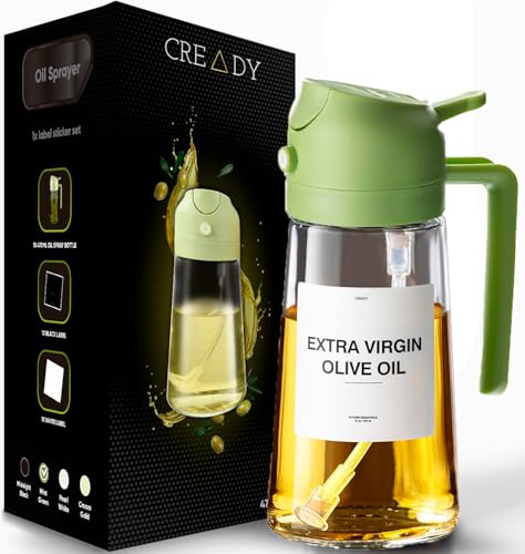 CREADY Czarny Spray Oleju Kuchennego 470ml | Dozownik Oleju Spray 2 w 1 | Frytownica Powietrza Spray Oleju | Spray do olejów | Spray do spryskiwacza | Spray do oleju | Dozownik oleju
