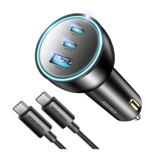 Rocoren 165W USB C Car Charger, PD3.1 140W/PD3.0 100W Type C Car Charger, QC5 Super Fast Charging Cigarette Lighter USB Charger with 240W Cable for MacBook Pro, iPhone 15, Samsung S24, iPad, Laptops