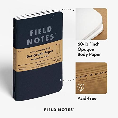 FIELD NOTES Pack of 3 Notebooks - Pitch Black Dot-Graph