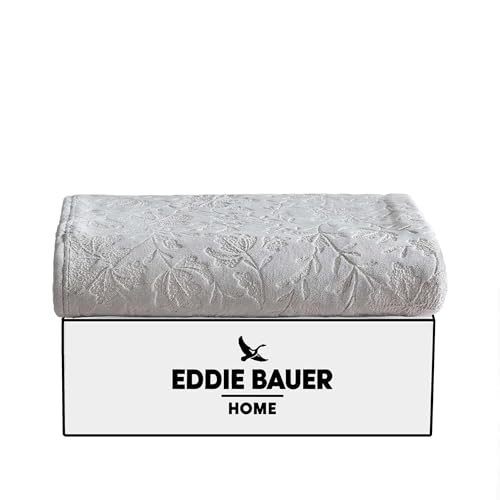 Image of Eddie Bauer - Throw Blanket, Ultra-Soft & Embossed Plush Bedding, Blanket for Couch & Bed (Woodblock Floral Grey, 50 inch x 70 inch)