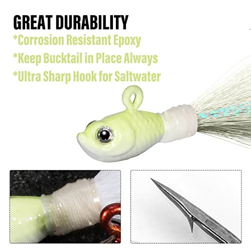 image for Dr.Fish 3 Pack Bucktail Jig Saltwater Fishing Jig Buck Tail Hair Lure 