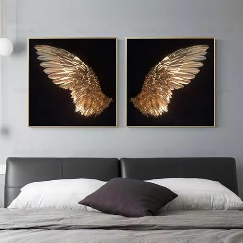 Toile abstraite avec ailes dorées pour décoration de salon