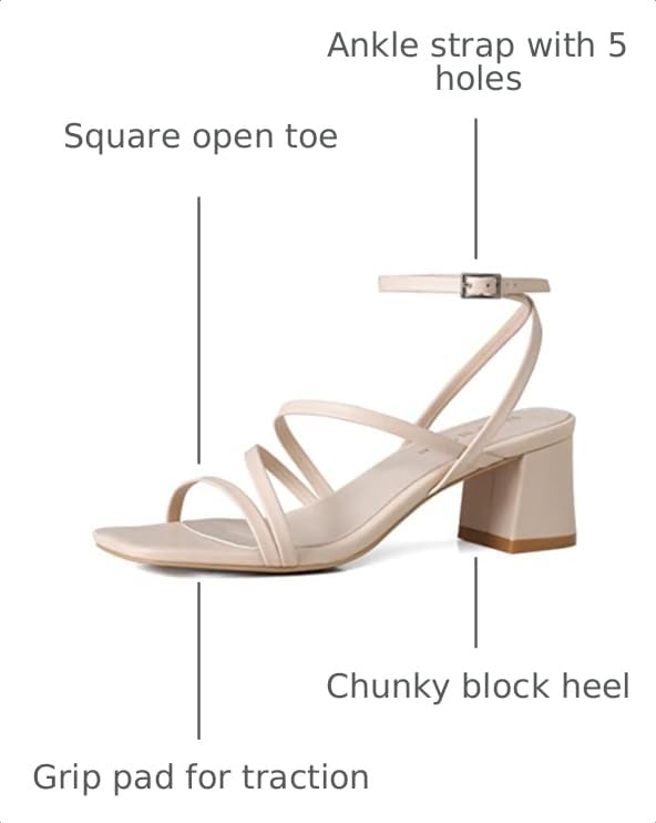 Image of Shoe'N Tale Strappy Heels for Women Low Chunky Block Heel Dress Shoes Square Open Toe Ankle Strap Heeled Sandals