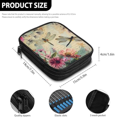 Image of Crochet Hook Case Dragonfly Crochet Hook Holder Portable Crochet Hook Storage Bag with Web Pockets Suitable for Crochet Needles /Knitting Accessories