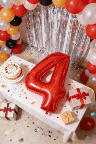 Image of Laser Red 1 Balloon - Number Balloon 40 Inch, 1st Hot Pink Decorations | Giant foil helium inflatable 1st balloon numbers, Laser Red birthday party decorations for men & women, helium supported