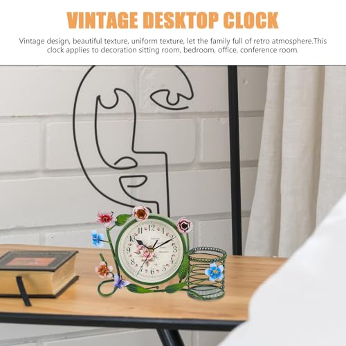 Reloj de escritorio KICHOUSE de hierro y vidrio estilo retro europeo con mecanismo silencioso 4