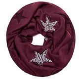 Glamexx24 Damen Loop Schal Sterne Strass Leichter Schlauchschal Tuch für Frühling und Herbst SC20170401, Dunkelrot Sterne