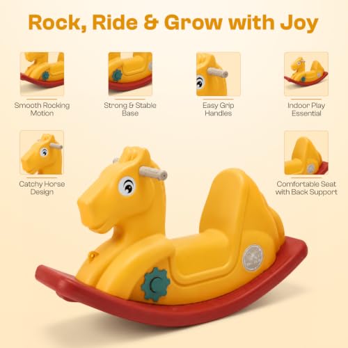 Image of Toyzone 2 in 1 Royal Horse Ride On - Yellow| Baby Rocker with Comfortable Seat & Back Support | Durable Child-Safe Design | Smooth Rocking Base | Indoor Play Toy | 1-4 Years