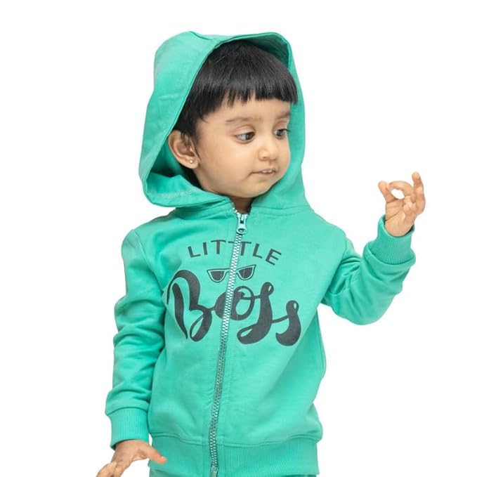 Real Basics Kids Cotton Fleece Full Sleeve Set of 2 Hoodie Sweatshirts for Boys & Girls (WHT-HAATHI_GRNzipBOSS-612M) 3