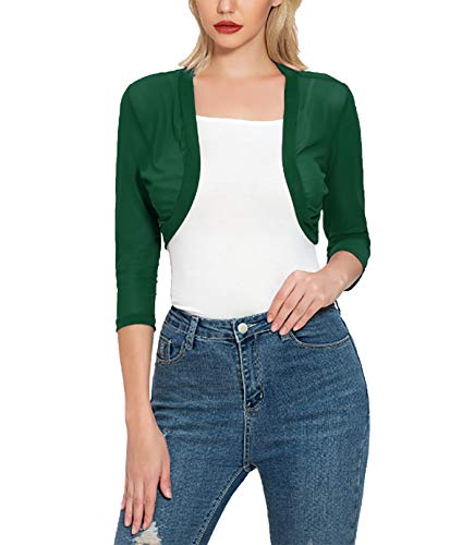 Tandisk Women's 3/4 Sleeve Shrug Open Front Cardigan Bolero Jacket Green XL