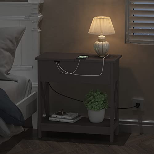 Choochoo End Table With Charging Station, Narrow Flip Top Side Table With Usb Ports & Power Outlets For Small Spaces, Bedside Table With Storage, Nightstand Sofa Table Living Room, Bedroom Espresso #TOP4
