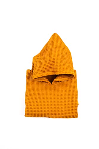 Jade&Kai Hooded Towel For Babies + Toddlers | Snaps Into A Poncho | Organic Cotton | Weaved Waffle Texture | Lightweight + Absorbent | Bath Beach Or Pool | Modern Design | Stylish Baby (Mustard Seed) #TOP5