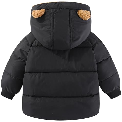 AIWUHE Toddler Winter Coat Boys Girls Down Jacket Hooded Fleece Warm Outwear 3D Ear Padded Puffer Jacket With Pockets 1-6Y2