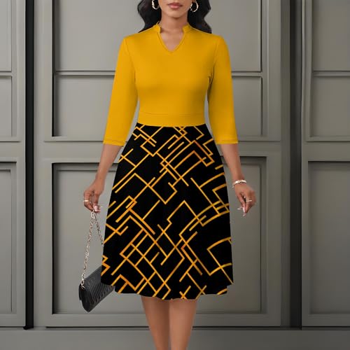 Image of PinkPatty Women's Casual A-line Midi Dresses 3 /4 Sleeve V Neck Fit and Flare Dress with Pockets