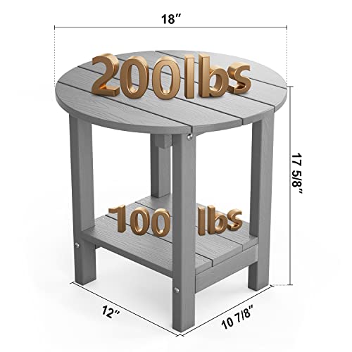 Mximu Round Outdoor Side Table Adirondack Tables 18 Inch Chairside End Tables With Storage Shelf, 2-Tier Plastic Patio Side Table For Balcony Backyard Lawn (Grey, 1 Pack) #TOP5