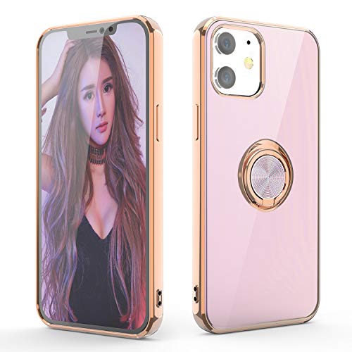 WATACHE for iPhone 12 Case,for iPhone 12 Pro Case, Crystal Clear Slim Fit Protective Case Cover with [Ring Holder Kickstand] [Magnetic Car Mount Feature] for iPhone 12/12 Pro 6.1 Inch,Light Purple