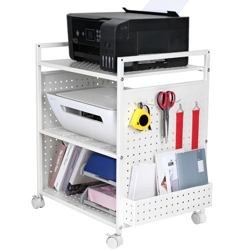 Mythinglogic 3-Tier Rolling Printer Stand with Pegboard and File Holder - image 1