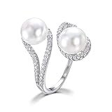 EVER FAITH 925 Sterling Silver CZ 9MM AAA Freshwater Cultured Pearl Teardrop Engagement Adjustable Ring